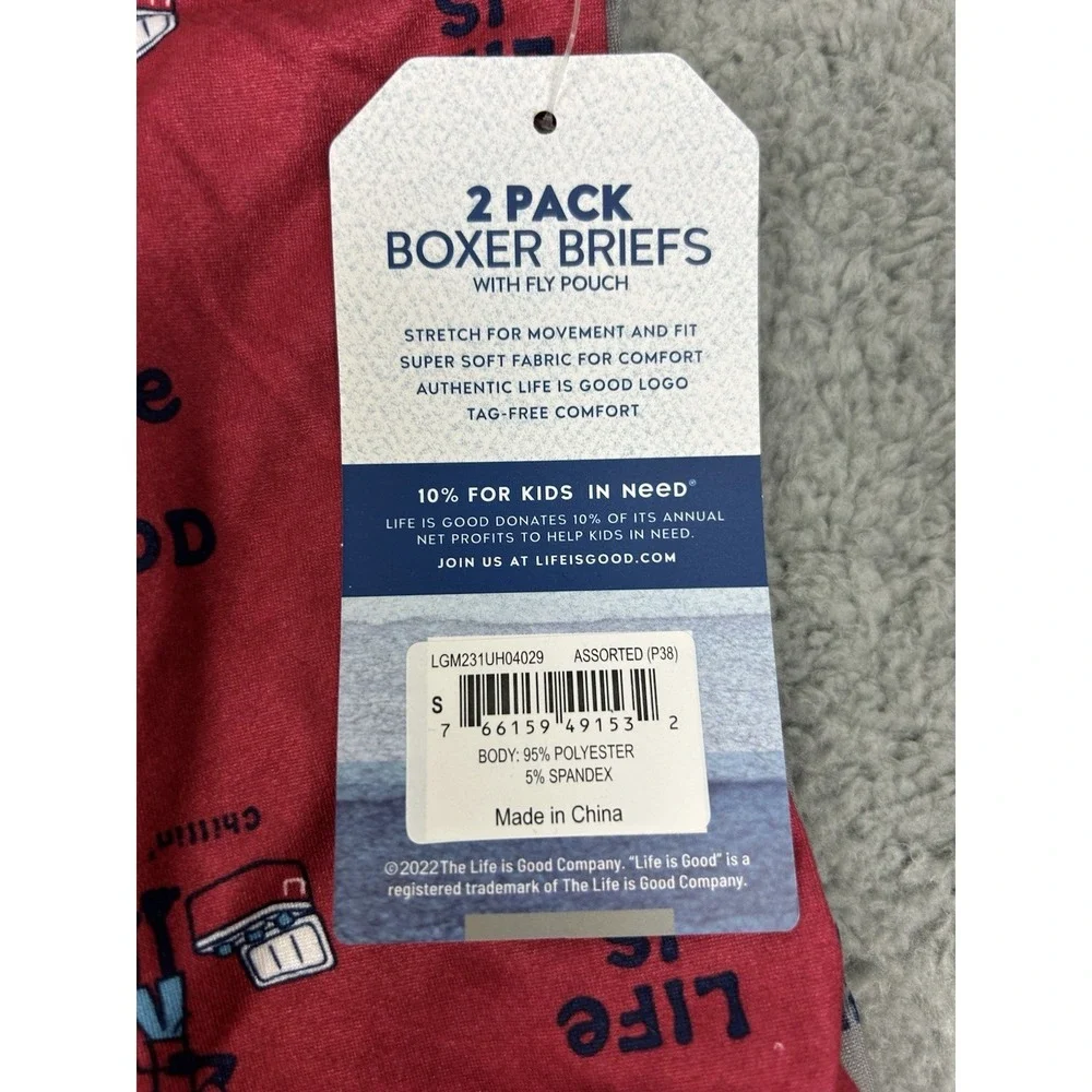 Life is Good 2-Pack Boxer Briefs With Fly Pouch Mens Size Small Red Blue Grey